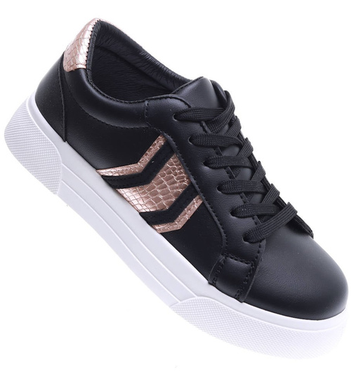 Czarne wiązane trampki na platformie /C2-2 15788 T231/