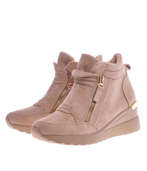 Beżowe sneakersy damskie na koturnie /E3-3 12827 T890/