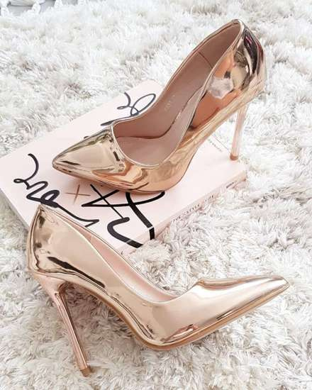 Lustrzane szpilki czółenka damskie Champagne /E6-3 12319 S417/ Lustrzane szpilki czółenka damskie Champagne /E6-3 12319 S417/