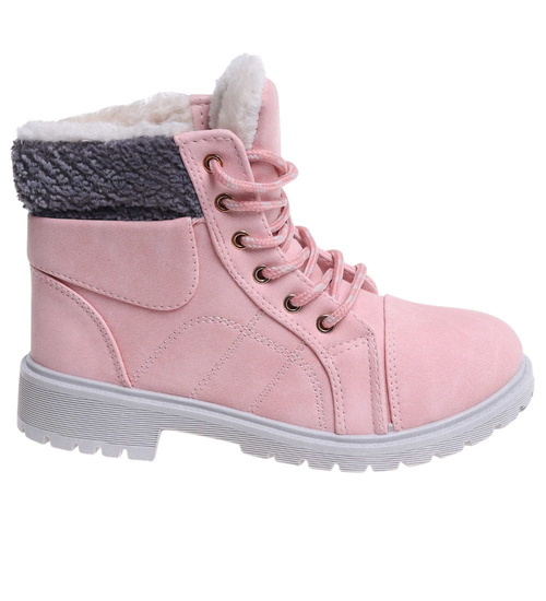 Zimowe różowe dziewczęce trapery z futerkiem /G9-2 17127 T295/