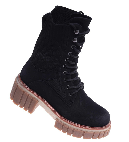 Czarne botki trapery na platformie /A6-3 18132 T333/