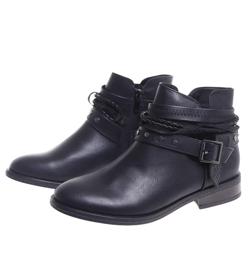 Czarne damskie botki z wyciętą cholewką /E2-2 18514 T198/