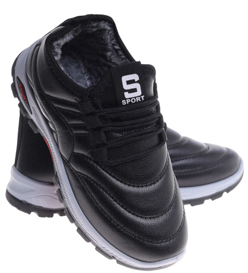 Czarne buty chłopięce sportowe z ociepleniem /E6-2 18166 T336/