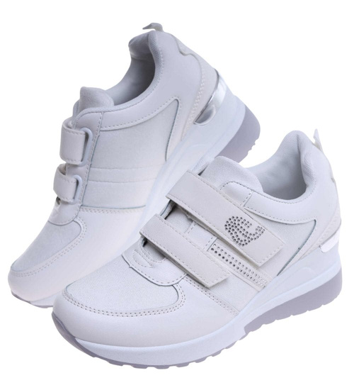 Białe trampki sneakersy na rzepy niski koturn /F1-2  18119 T188/