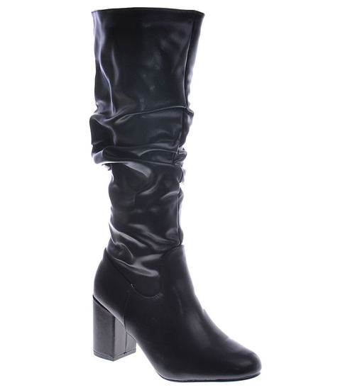 Klasyczne czarne kozaki na obcasie /B5-1 12851 T385/