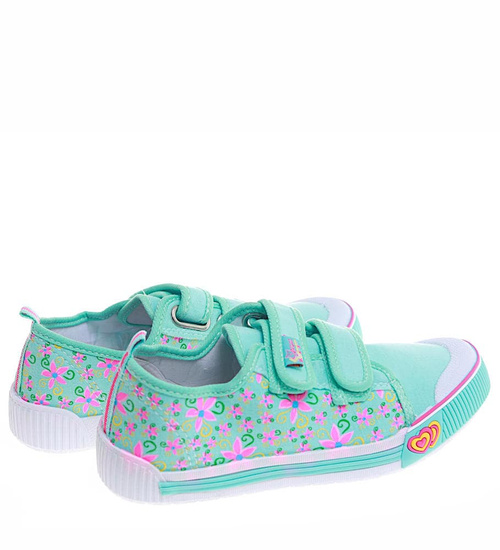 Miętowe dziewczęce tenisówki na rzepy /B3-1 16881 T1-3/