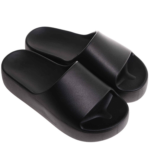 Czarne wodoodporne klapki plażowe na platformie /C1-3 17847 G182/