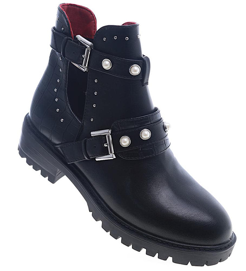 Czarne damskie botki z wycięciami /G13-3 13400 T198/