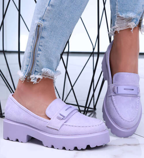 Wsuwane fioletowe półbuty loafersy damskie na platformie /c2-1 15800 T223/