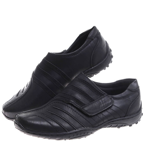 Czarne półbuty dla chłopca na rzepy /A4-2 16777 T088/