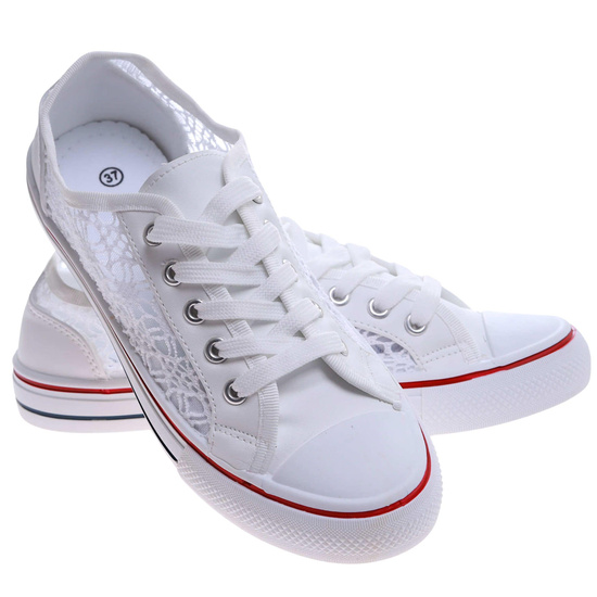 Koronkowe białe trampki damskie /G11-2 17412 T283/