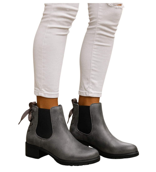 Wsuwane szare botki damskie /E3-3 18310 T300/