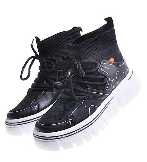 Damskie botki na platformie Czarne /A10-2 10750 T346/