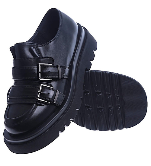 Czarne półbuty damskie na platformie /B3-1 13796 T331/