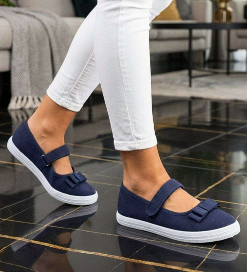 Granatowe materiałowe baleriny na rzep /G6-2 18682 T122/