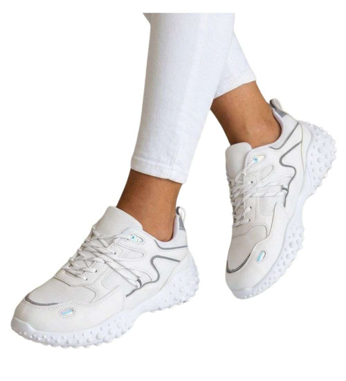 Białe sneakersy damskie sznurowane buty sportowe /D1-3 18710 T152/