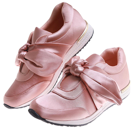 Wsuwane różowe damskie sneakersy z kokardą /F8-3 H2 17508 W054/