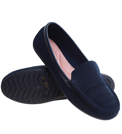 Granatowe ażurowe baleriny damskie lordsy /D1-2 16409 +h2 G187/