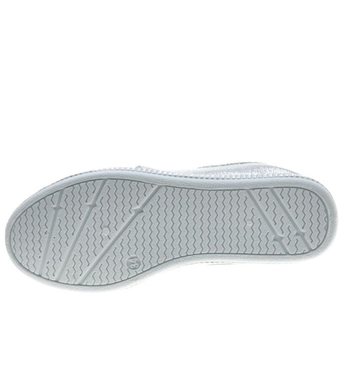 Błyszczące dziecięce trampki z kokardką Srebrne /D3-1 7638 S101/