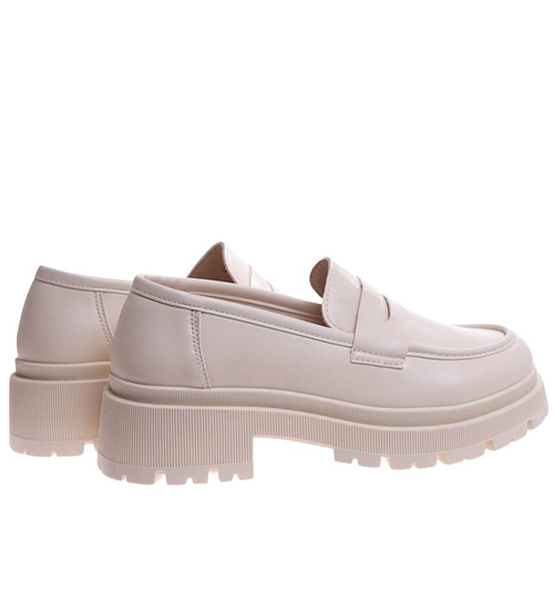 Jasno beżowe półbuty damskie na platformie /D1-1 17225 T234/