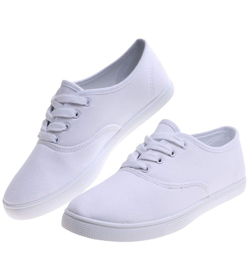 Białe klasyczne tenisówki z tkaniny /B4-2 17232 T223/