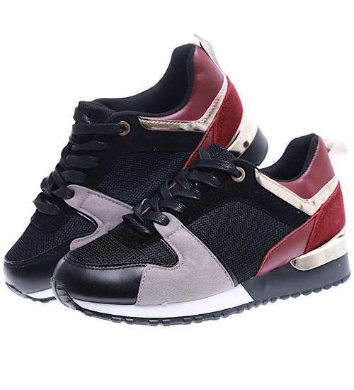 Sznurowane czarno bordowe buty sportowe /D3-3 +H2 15772 T089/