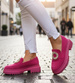 Fuksjowe półbuty loafersy damskie na platformie /J4-2 18622 W147/