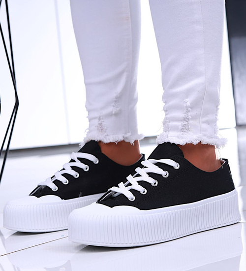 Czarne trampki damskie na platformie /C5-3 16696 T181/