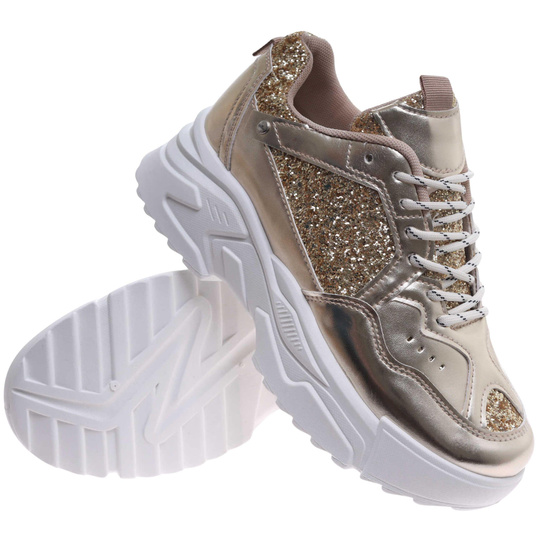Złote buty sportowe na platformie /D8-2 17475 G391/