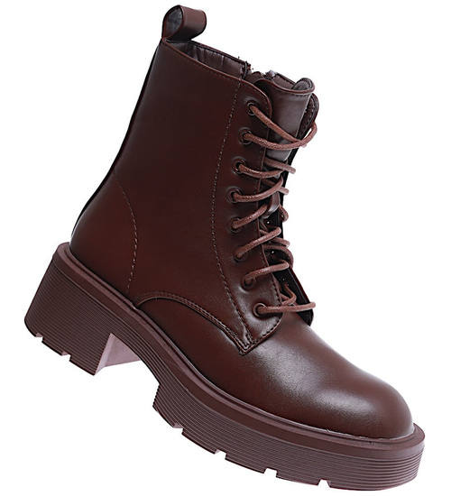 Brązowe botki trapery damskie ocieplane /G5-3 15204 T396/