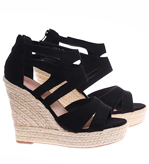 Czarne sandały espadryle na koturnie i platformie /E3-1 4768 G231/
