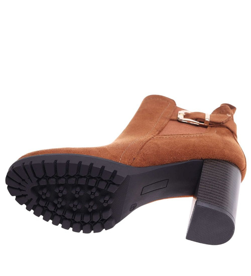 Botki damskie na obcasie Karmelowe /G3-3 18265 W327/