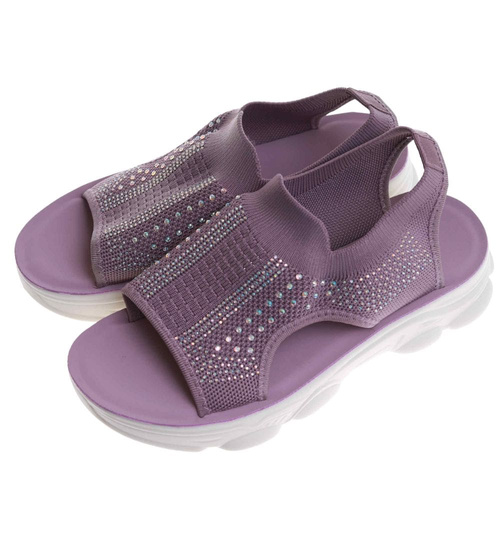 Fioletowe elastyczne sandały na platformie /D3-2 17744 W132/