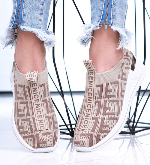 Wsuwane elastyczne buty sportowe Khaki /A4-2 16053 T184/