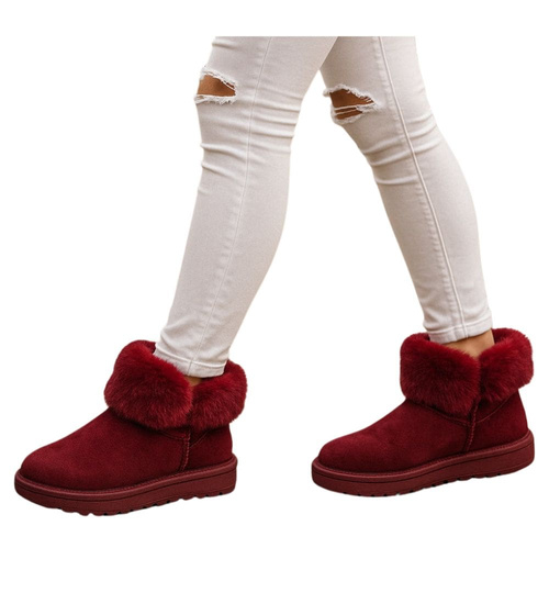 Bordowe kozaki śniegowce z futerkiem /E8-2 18359 T195/