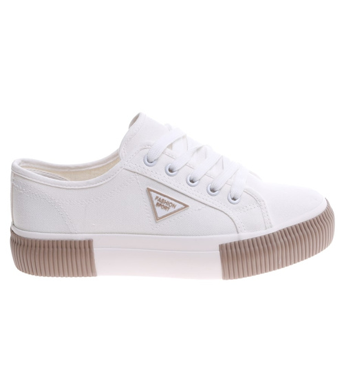 Białe sznurowane trampki damskie /G9-3 16673 T389/