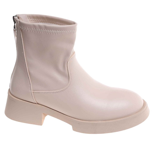 Beżowe botki na niskiej platformie /B3-2 18210 W212/