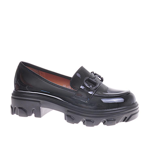 Czarne półbuty mokasyny na platformie /C5-2 12361 T791/