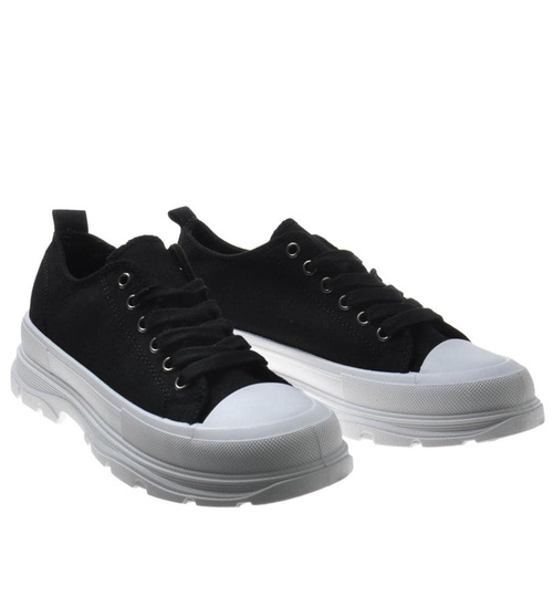 Czarne damskie wiosenne trampki creepersy /C7-3 7420 S295/