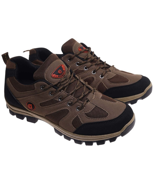Wiązane męskie buty trekkingowe Brązowe /B1-1 18198 T389/