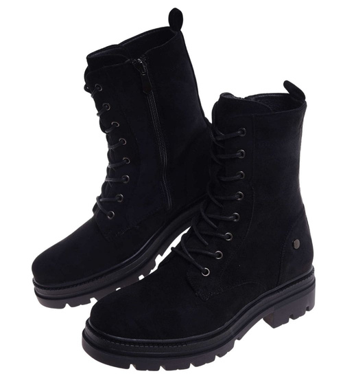 Czarne wiązane botki trapery na platformie /C4-3 18281 W600/