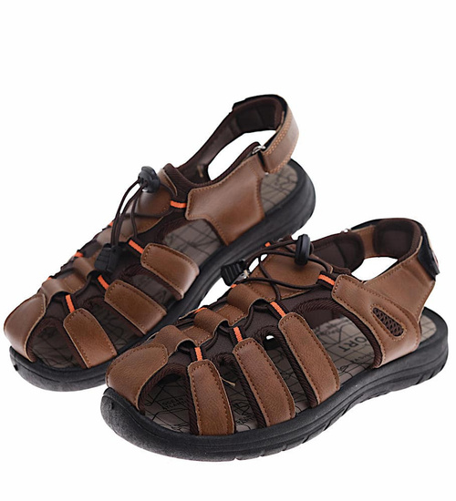 Brązowe męskie sandały na rzepy /C6-1 16458 S236/