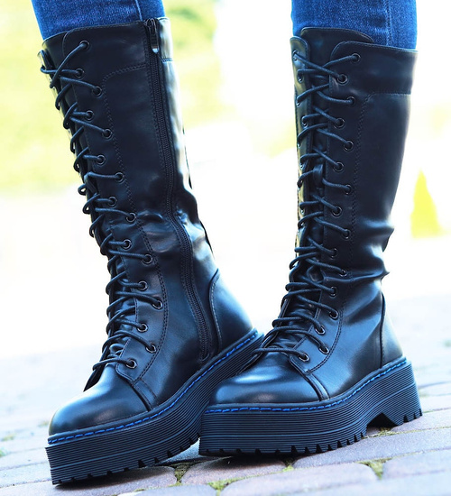 Wysokie czarne glany damskie /G2-2 14910 T537/