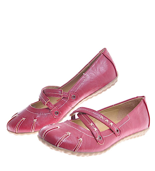 Bordowe damskie półbuty z paseczkiem /D7-2 12365 T086/