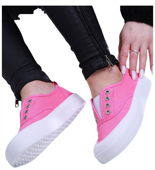 Różowe wsuwane trampki na platformie /F3-3 14075 S260/