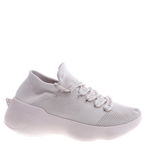 Beżowe buty sportowe na niskim koturnie i platformie /F5-2 13540 T236/
