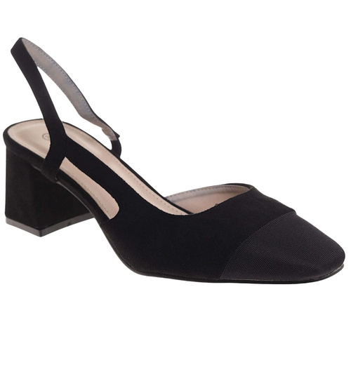 Czarne wsuwane czółenka na obcasie /B5-2 17930 W152/