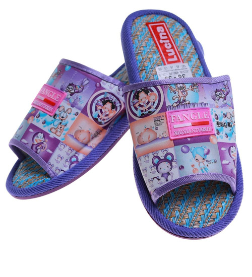 Fioletowe materiałowe kapcie damskie /G11-1 17593 T2-5/