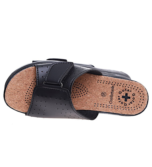 Czarne damskie klapki na rzep /B2-1 16057 T157/