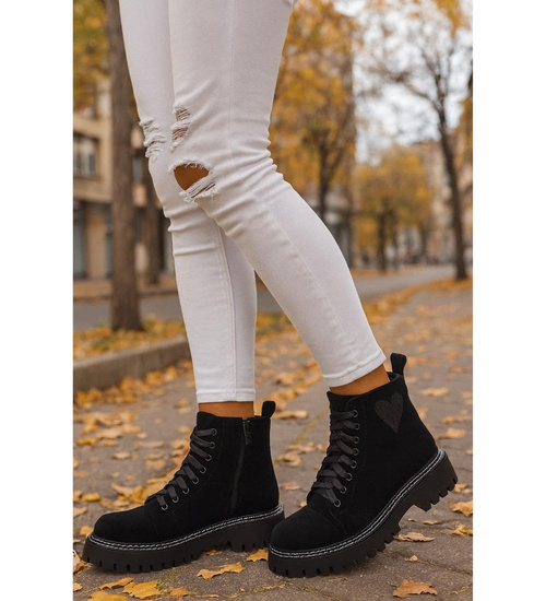 Czarne sznurowane botki trapery na platformie /F7-2 18247 W437/